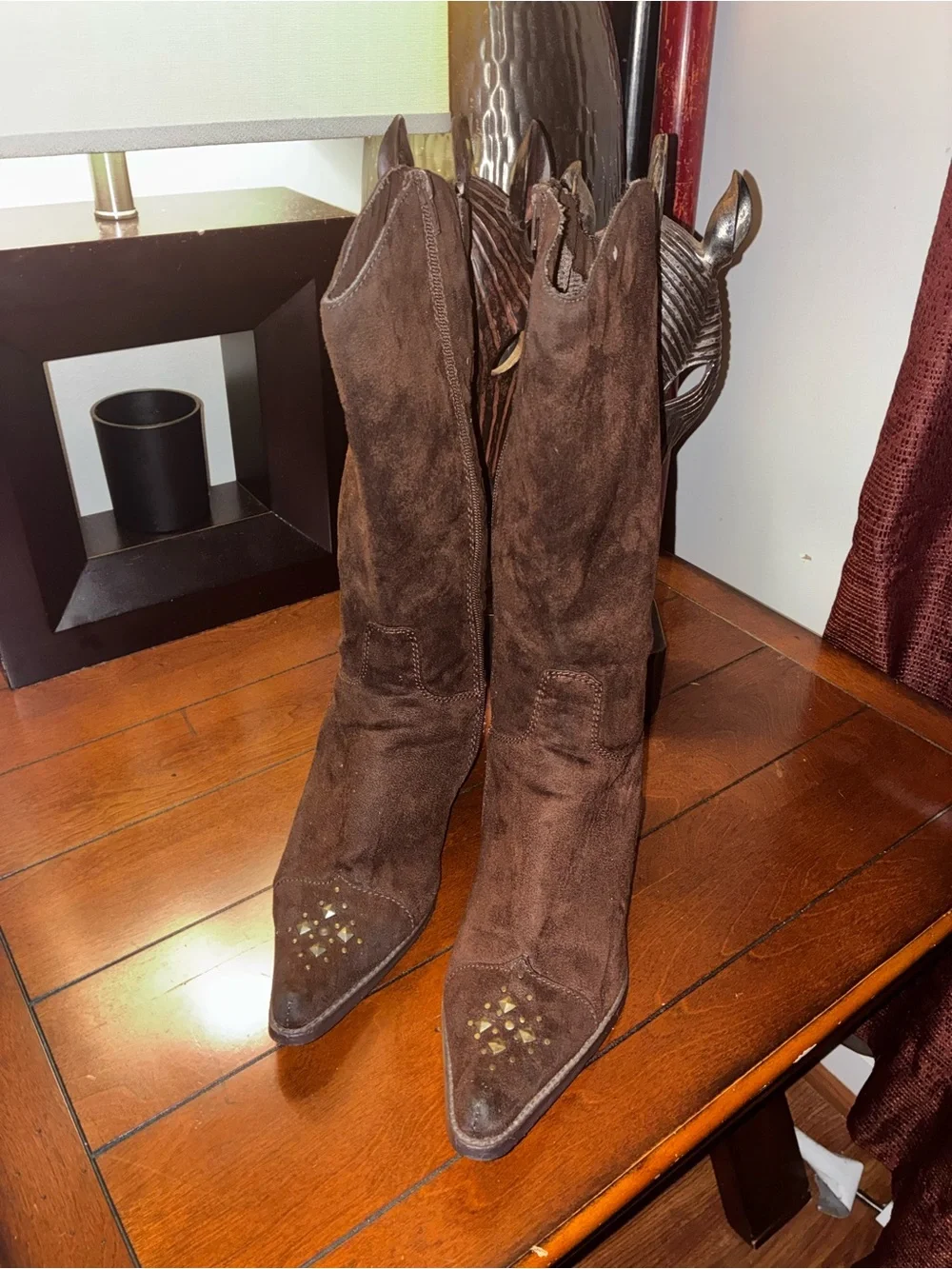 Rouge Helium Deep Plum Suede Western Knee Boots